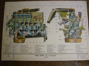 Lehrtafel 1969 Motor M180 Typ 130 Lngs & Querschnitt